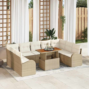 Set di divani da giardino , 10 pezzi con cuscini beige in rattan sintetico 3358367