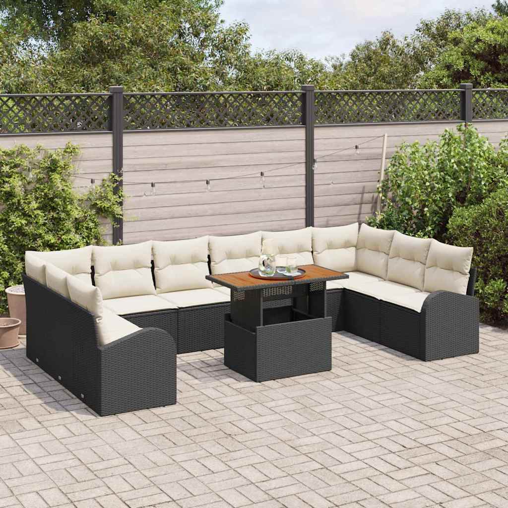 vidaXL Set Divano da Giardino 11 pcs Nero Poly Rattan
