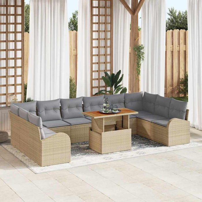 vidaXL Set Divano da Giardino 11 pcs Beige Poly Rattan