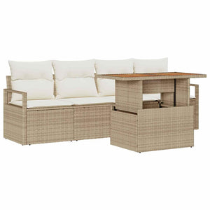 Set di divani da giardino 5 pezzi  con cuscini beige in polirattan 3358381