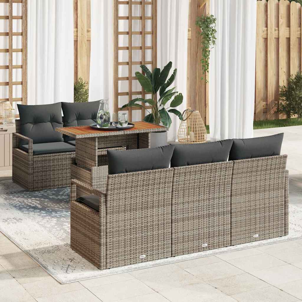 Set di divani da giardino 6 pezzi  con cuscini grigi in poly rattan 3358386