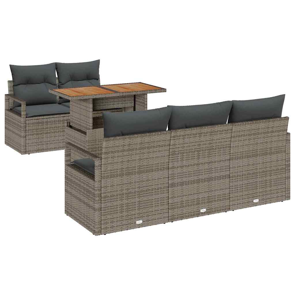 Set di divani da giardino 6 pezzi  con cuscini grigi in poly rattan 3358386