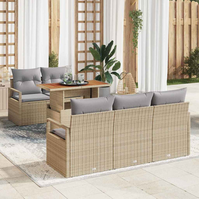 Set da Giardino  con 6 Pezzi e Cuscini Beige in Rattan Sintetico 3358387