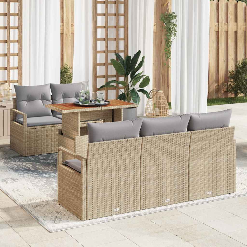 vidaXL Set Divano da Giardino 6 pcs Beige Poly Rattan