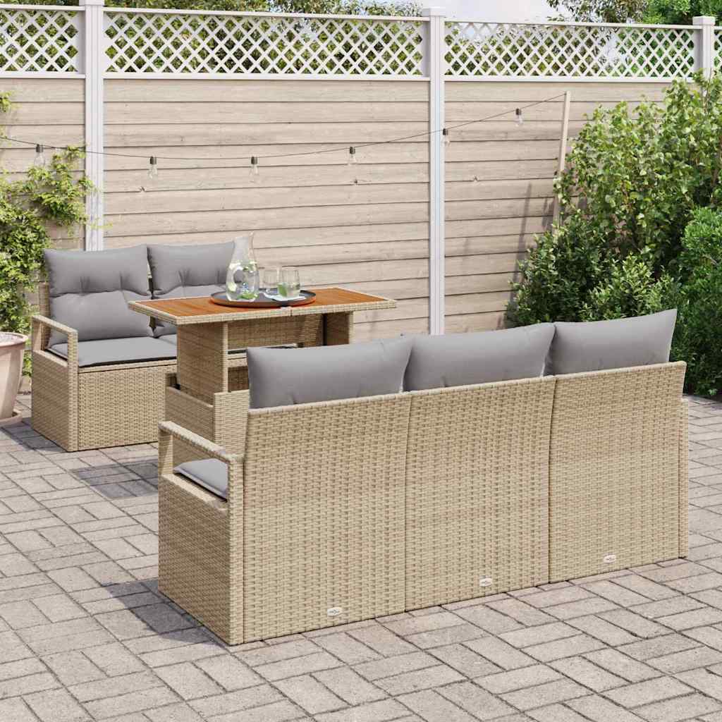 Set da Giardino  con 6 Pezzi e Cuscini Beige in Rattan Sintetico 3358387