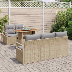 Set da Giardino  con 6 Pezzi e Cuscini Beige in Rattan Sintetico 3358387