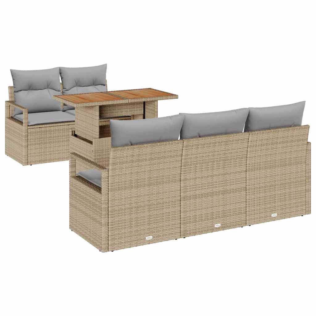 Set da Giardino  con 6 Pezzi e Cuscini Beige in Rattan Sintetico 3358387