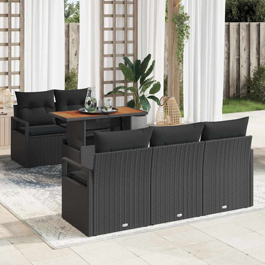 vidaXL Set Divano da Giardino con archiviazione 6 pcs Nero Poly Rattan