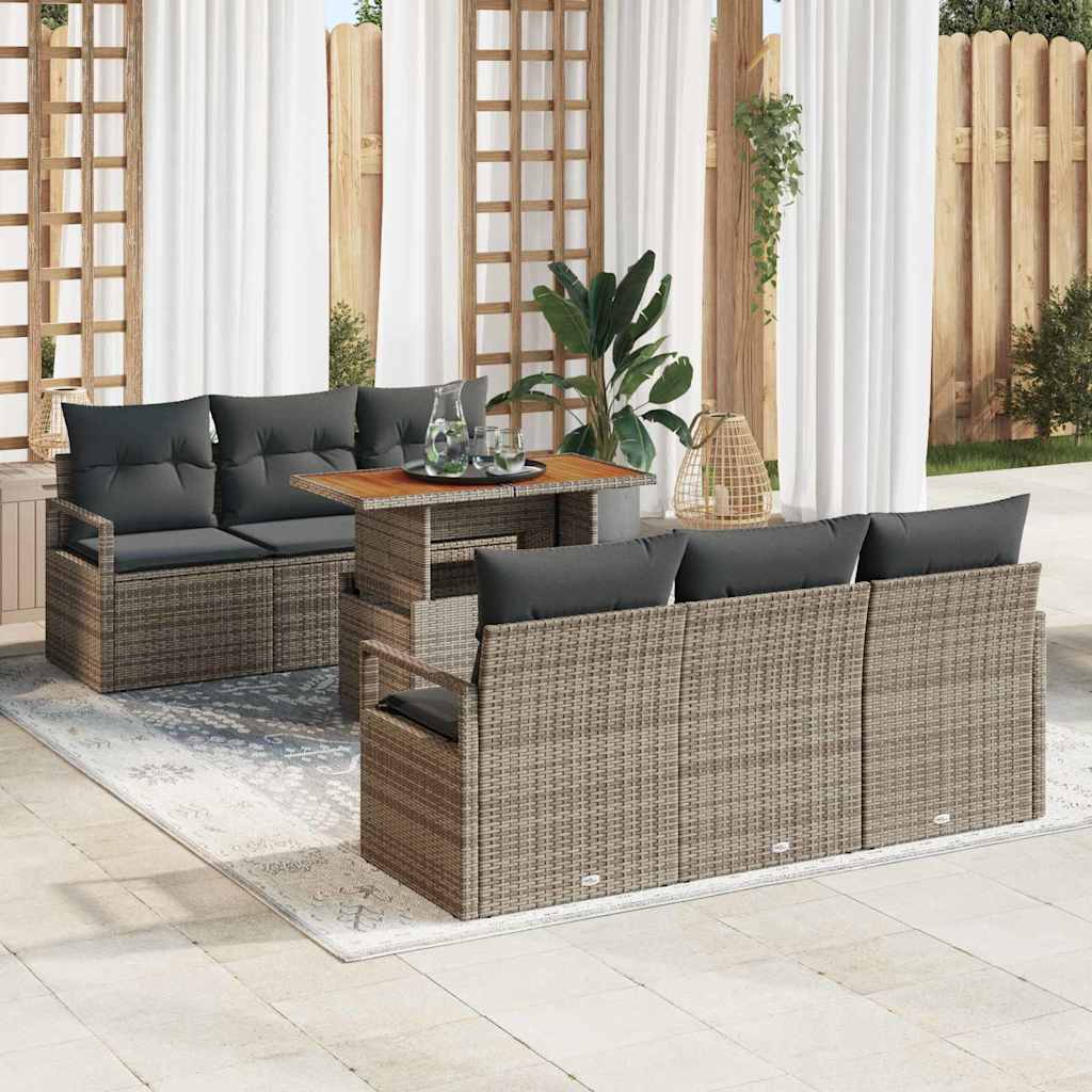 Set divani da giardino 7 pezzi  con cuscini grigi in polirattan 3358393
