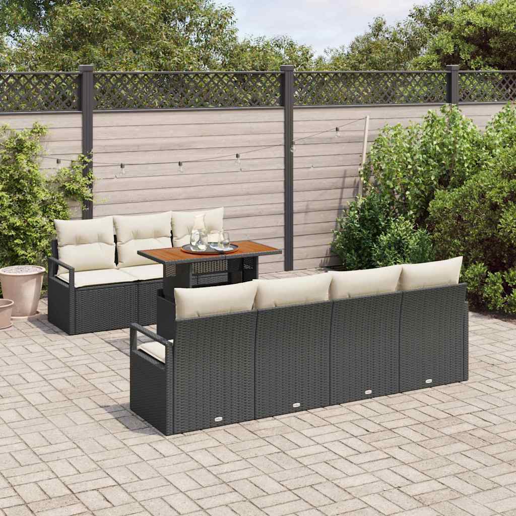 Set da Giardino  da 8 Pezzi con Cuscini Neri in Rattan Sintetico 3358406
