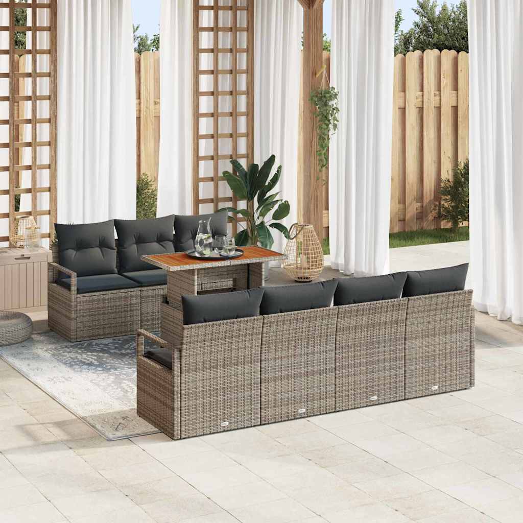 Set da Giardino 8 Pezzi  con Cuscini Grigi in Rattan Sintetico 3358407