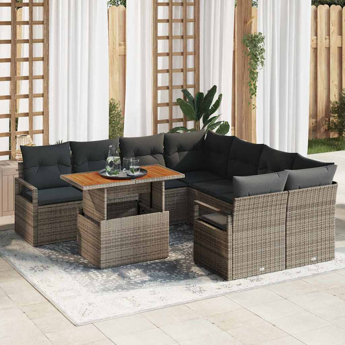 Set da giardino  9 pezzi con cuscini in rattan grigio 3358428