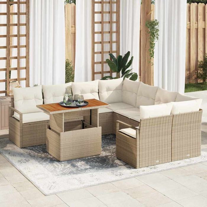 Set Divano da Giardino 9 Pezzi con Cuscini Beig in Rattan Sintetico 3358430