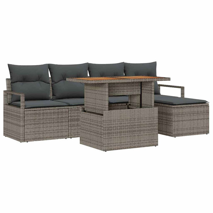 Set di Divani da Giardino  6 Pezzi con Cuscini Grigio Polyrattan 3358435