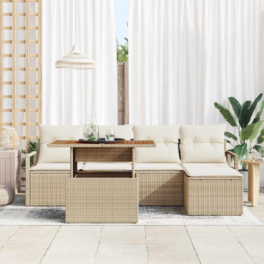Set da giardino in 6 pezzi vitaXL con cuscini beige in poly rattan 3358437