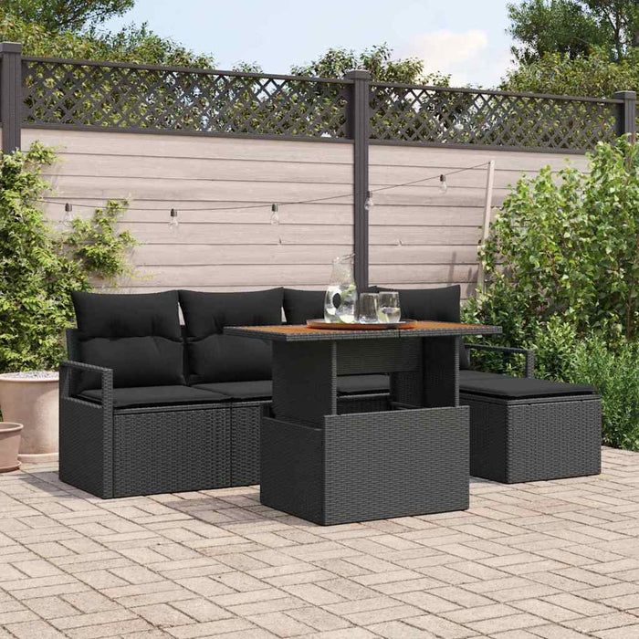 Set divano da giardino 6 pezzi con cuscini in polyrattan nero 3358438
