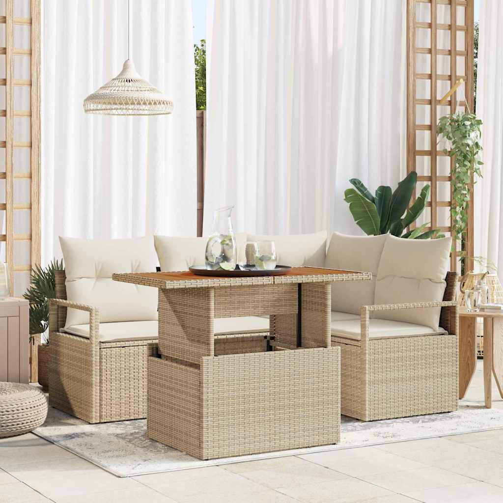 Set giardino 5 pezzi  con cuscini in rattan polietilene beige 3358444