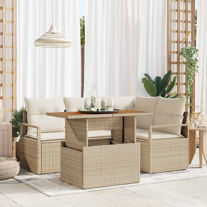 Set giardino 5 pezzi  con cuscini in rattan polietilene beige 3358444