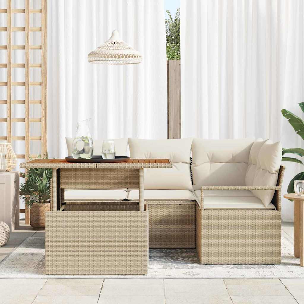 Set giardino 5 pezzi  con cuscini in rattan polietilene beige 3358444