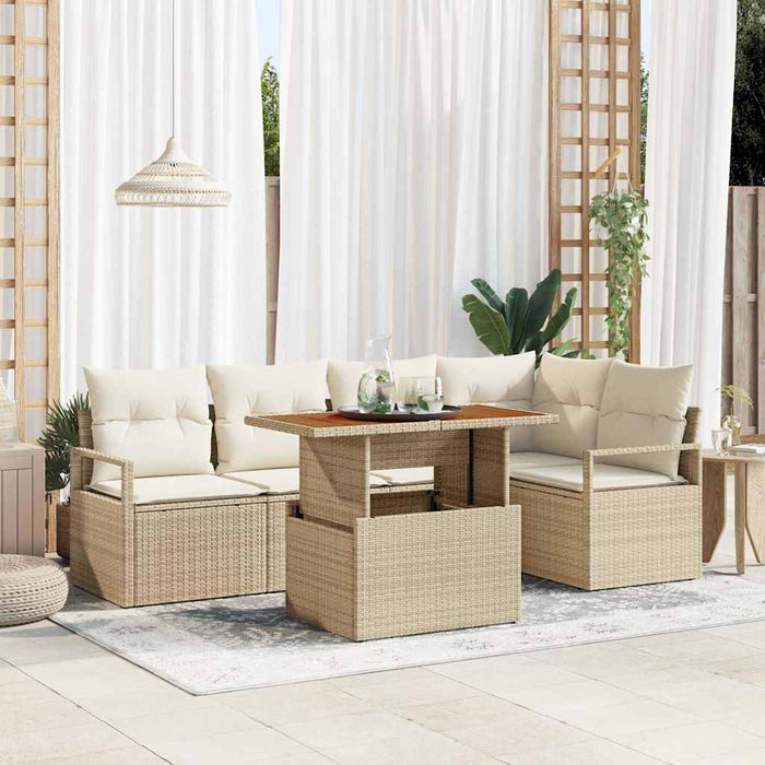 Set di divani da giardino in polirattan, 6 pezzi, con cuscini beige 3358451