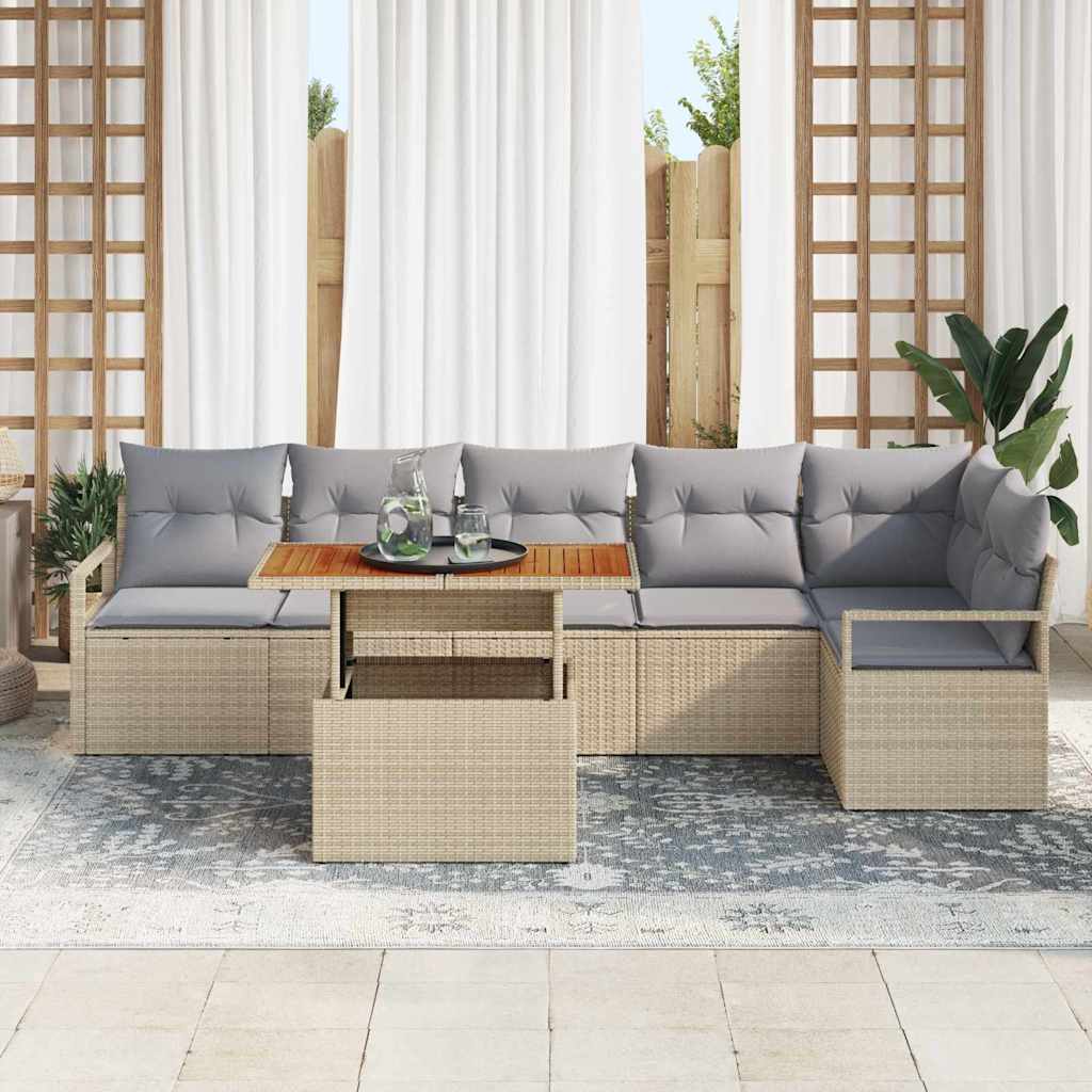 Set di divani da giardino 7 pezzi con cuscini in rattan beige 3358457