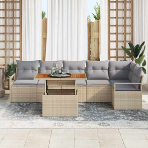 Set di divani da giardino 7 pezzi con cuscini in rattan beige 3358457