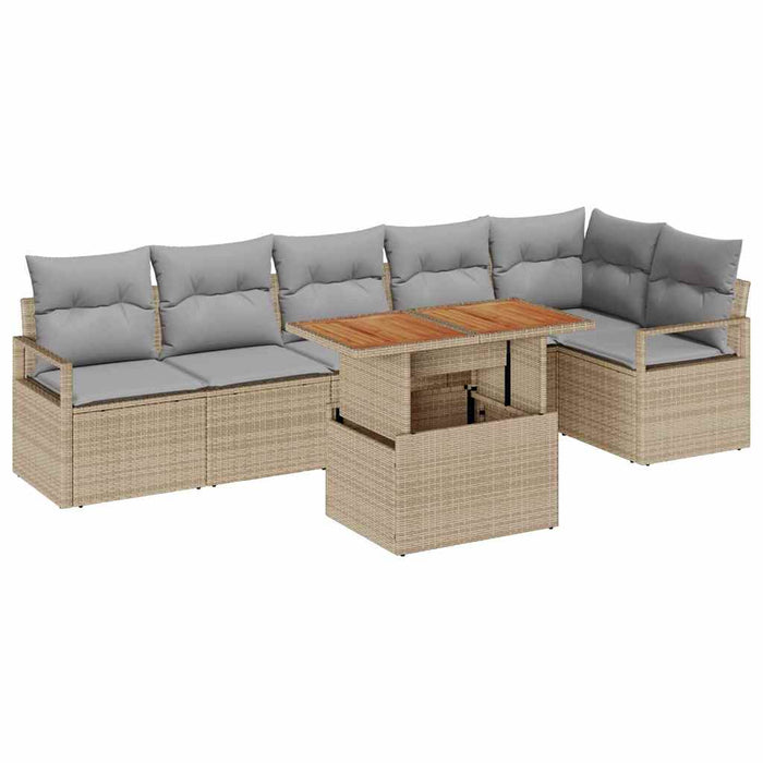 vidaXL Set Divano da Giardino 7 pcs Beige Poly Rattan