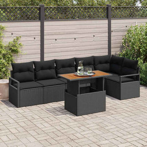 Set di divani da giardino  da 7 pezzi con cuscini neri in rattan 3358459