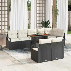Set da giardino 9 pezzi  con divani e cuscini in rattan nero 3358462