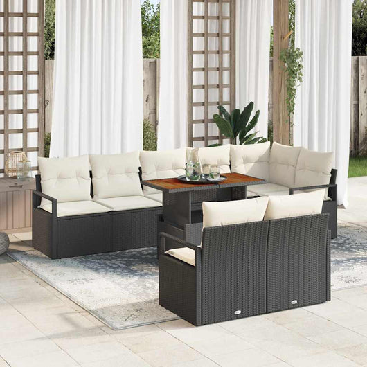 Set da giardino 9 pezzi  con divani e cuscini in rattan nero 3358462