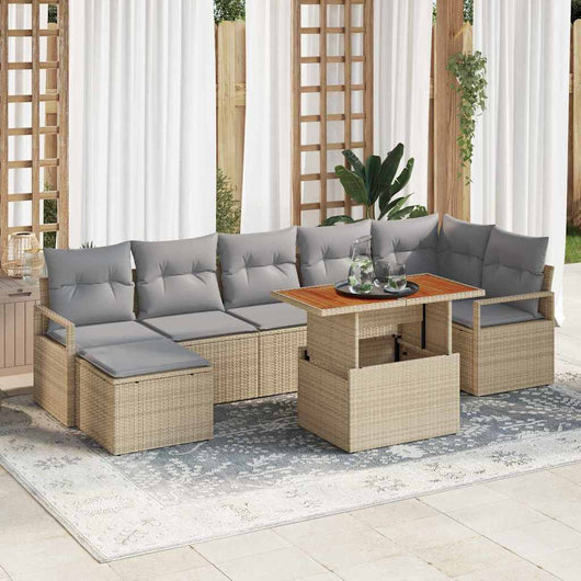vidaXL Set Divano da Giardino 8 pcs Beige Poly Rattan