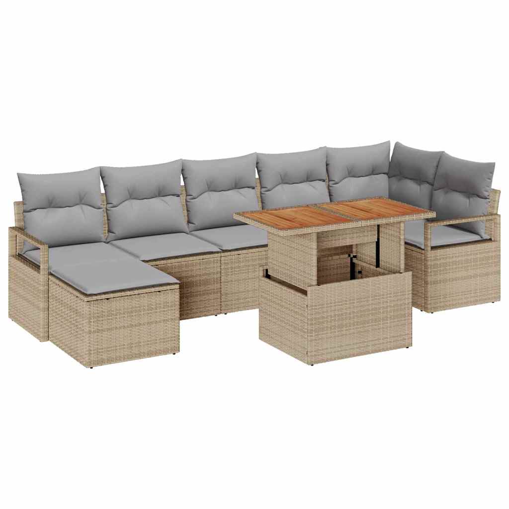 vidaXL Set Divano da Giardino 8 pcs Beige Poly Rattan