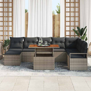 Set di divani da giardino  con cuscini, 9 pezzi, in rattan grigio. 3358484