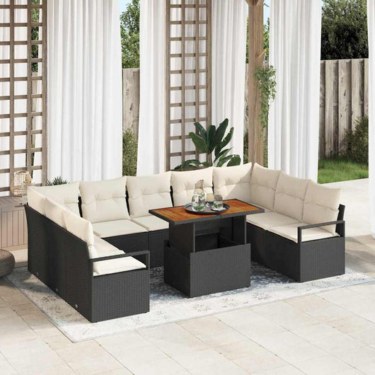 Set di divani da giardino da 10 pezzi con cuscini neri in rattan sintetico 3358490