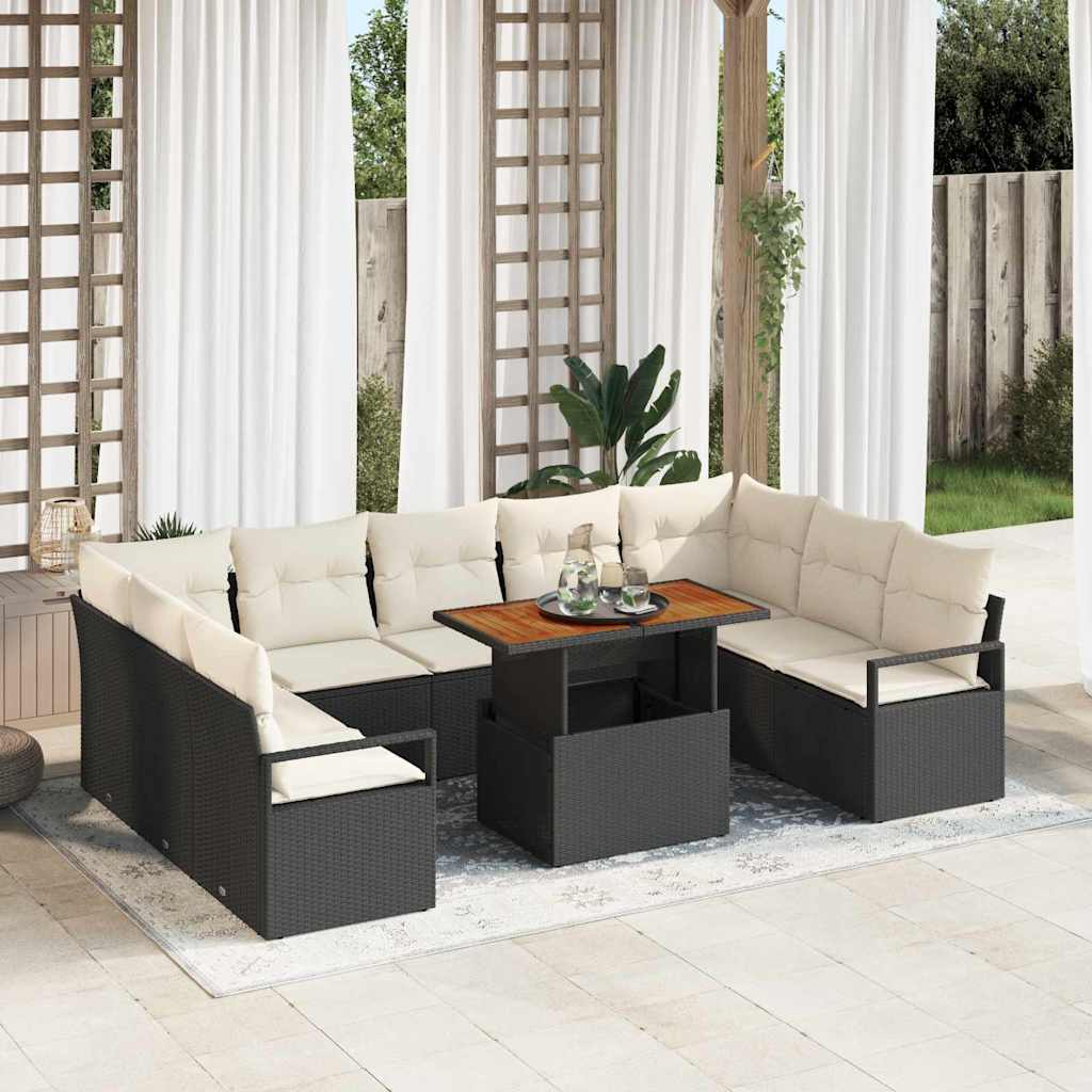 vidaXL Set Divano da Giardino 10 pcs Nero Poly Rattan