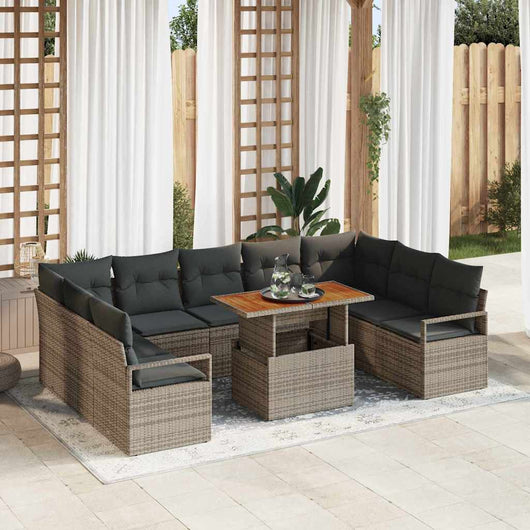 Set di divani da giardino da 10 pezzi con cuscini grigi in polyrattan 3358491