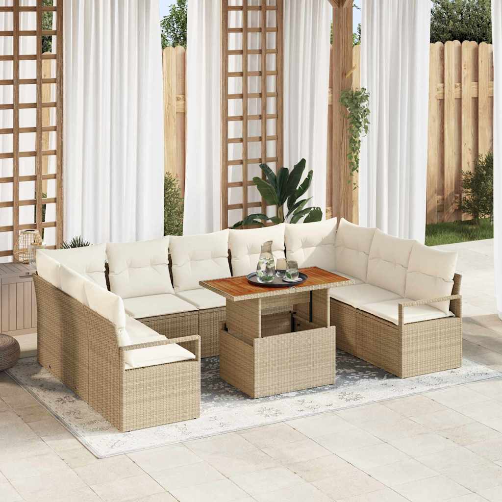 Set di divano da giardino  a 10 pezzi con cuscini beige in polirattan 3358493