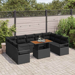 Set da Giardino  10 Pezzi con Cuscini in Rattan Sintetico Nero 3358494