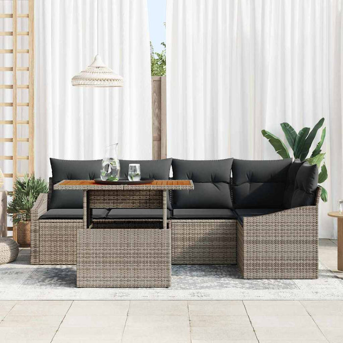 Set divano da giardino  con cuscini - 6 pezzi grigio in poly rattan 3358575