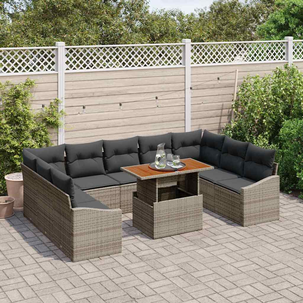 Set di divani da giardino 10 pezzi  con cuscini grigi in polirattan 3358617