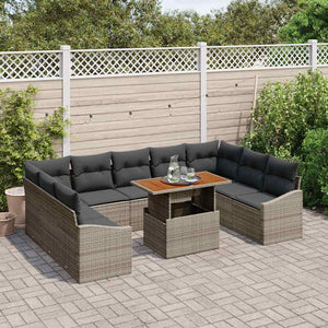 Set di divani da giardino 10 pezzi  con cuscini grigi in polirattan 3358617