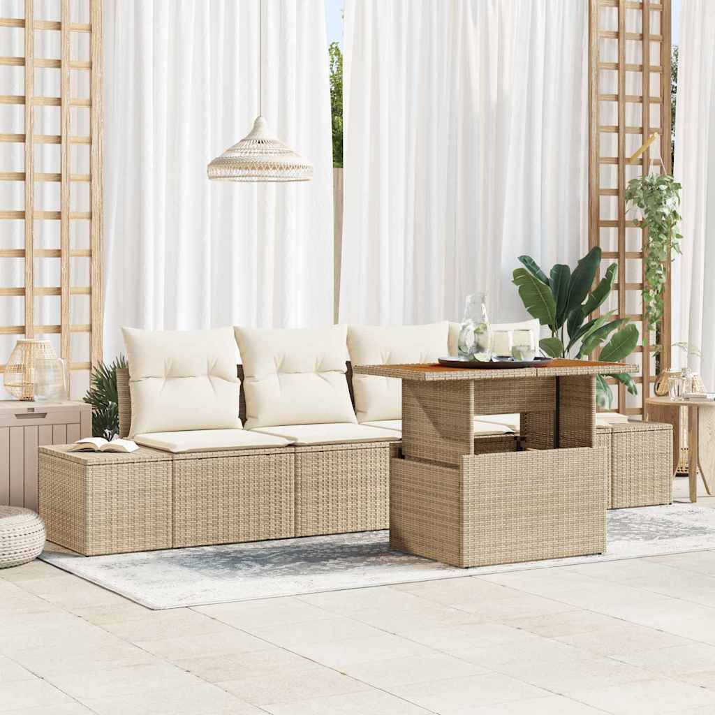 Set Giardino  5 Pezzi con Cuscini Beige in Rattan Sintetico 3358633
