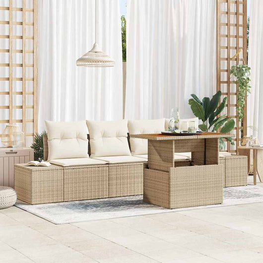 Set Giardino  5 Pezzi con Cuscini Beige in Rattan Sintetico 3358633
