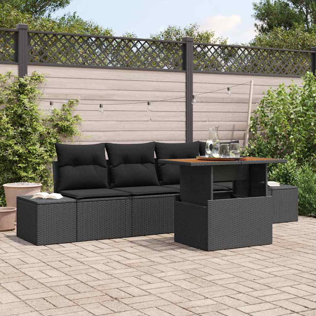 Set di divani da giardino  da 5 pezzi con cuscini in rattan sintetico nero 3358634