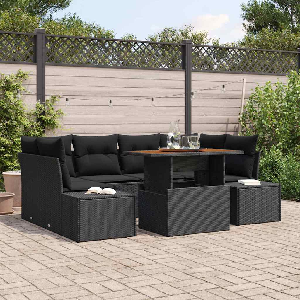 Set Divano da Giardino con archiviazione 7 pcs Nero Poly Rattan 3358655