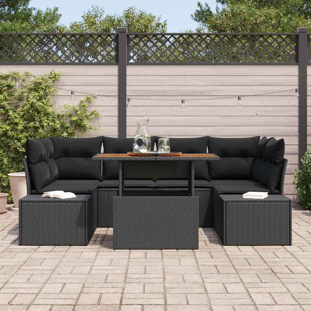 Set Divano da Giardino con archiviazione 7 pcs Nero Poly Rattan 3358655