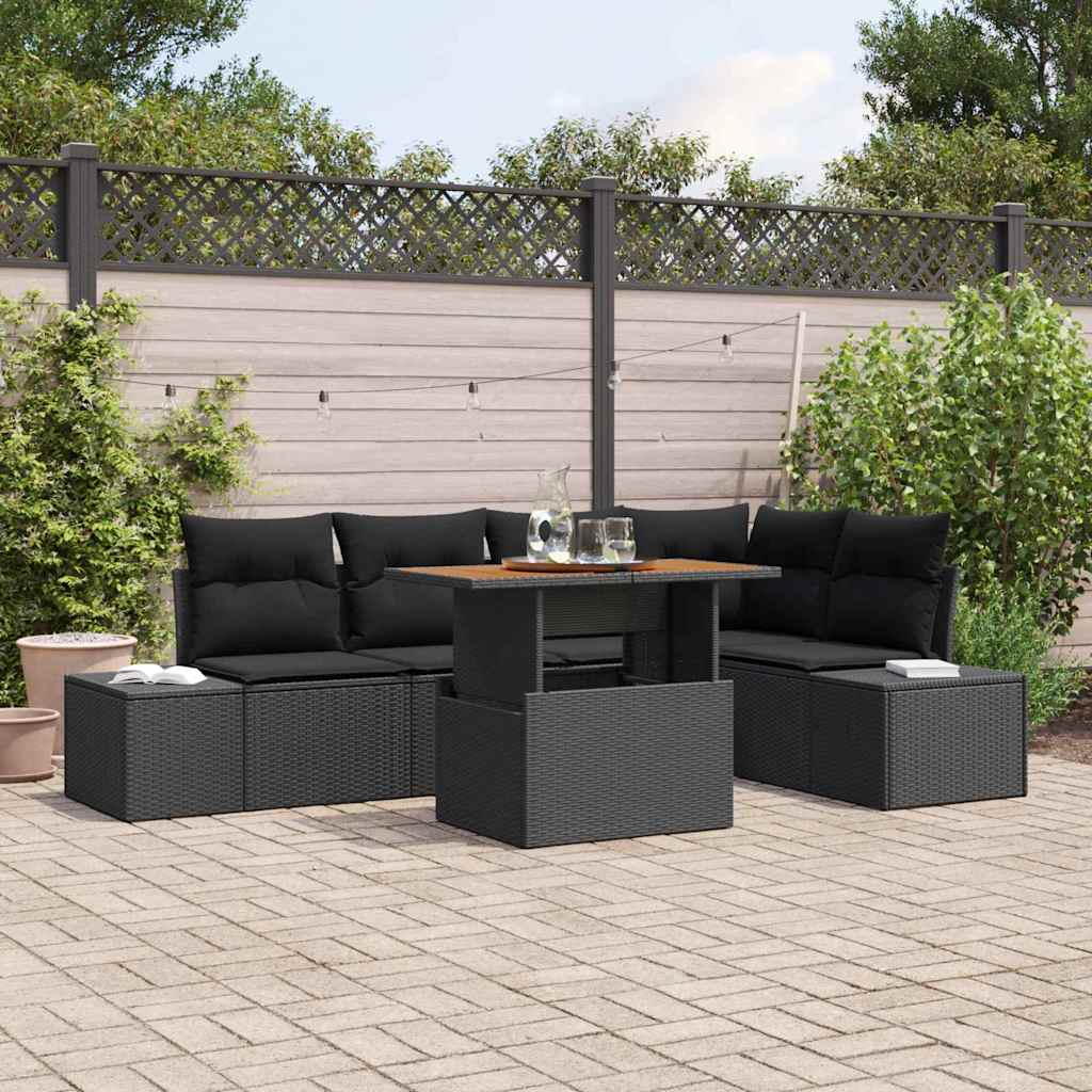 Set da giardino 6 pezzi  con cuscini in rattan sintetico nero. 3358704