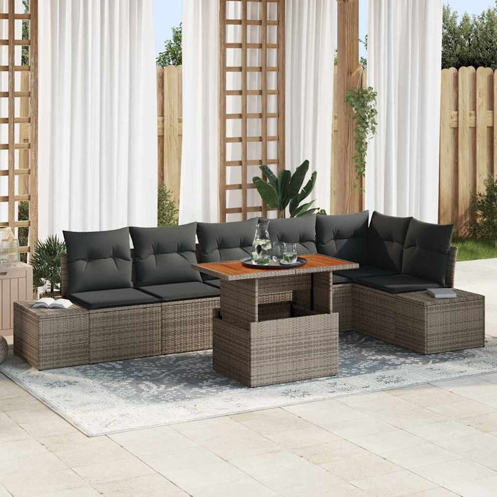 Set da giardino 7 pezzi con cuscini grigi in rattan sintetico 3358708