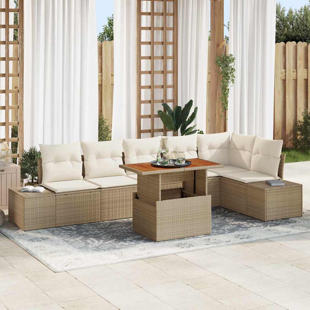 Set Giardino 7 Pezzi  con Cuscini Beige in Rattan Sintetico 3358710