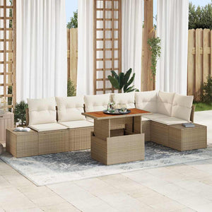 Set Giardino 7 Pezzi  con Cuscini Beige in Rattan Sintetico 3358710